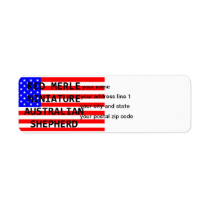 mini aussie name on flag red merle return address label