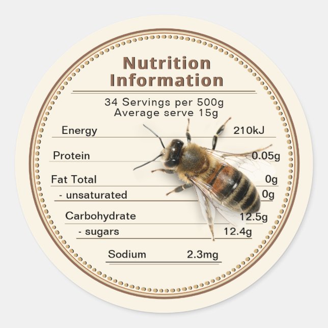 Mini Australia Honey Nutrition Information label (Front)