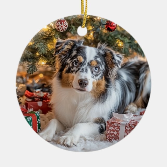 Mini Australian Shepherd Ceramic Ornament (Front)