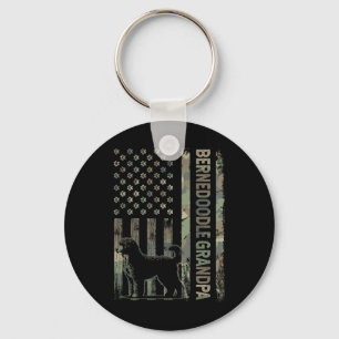 Mini Bernedoodle Grandpa Camo Usa Flag Fathers Day Key Ring