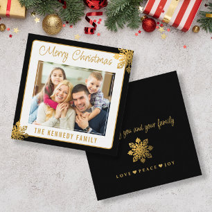 Mini Black Border Gold Snowflake Christmas Photo Card