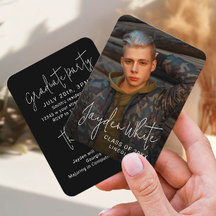 Mini Black Modern Script Photo Graduation Invite