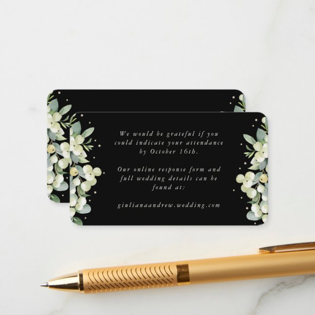 Mini Black Snowberry+Eucalyptus Online RSVP Enclosure Card (Front/Back In Situ)