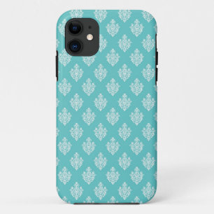 Mini blue damask vintage preppy lace crest pattern iPhone 11 case