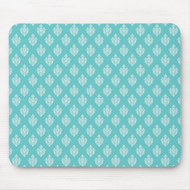 Mini blue damask vintage wallpaper pattern mouse pad (Front)