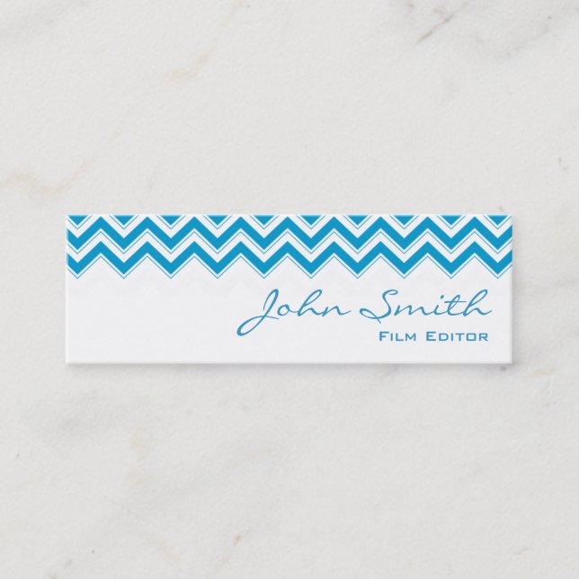 Mini Blue Zigzag Film Editor Business Card (Front)