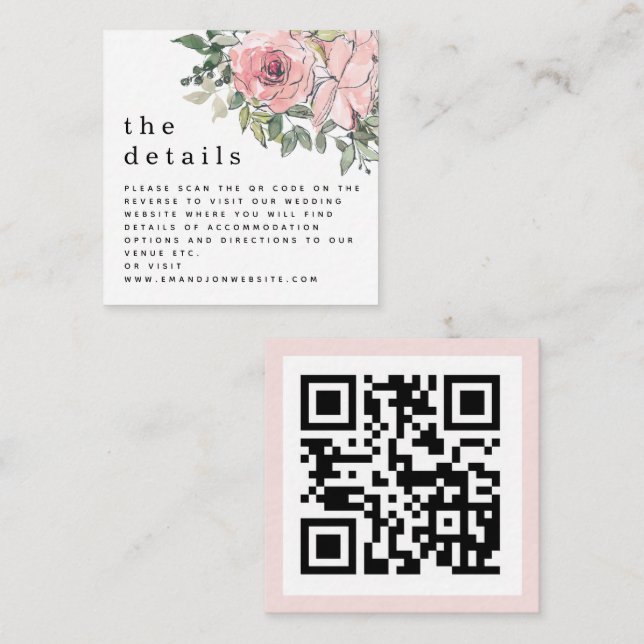 MINI Blush Florals QR code Wedding Details Enclosure Card (Front/Back)