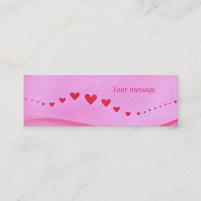 Mini Bookmark cards, wave of red hearts on pink Business Card (Front)