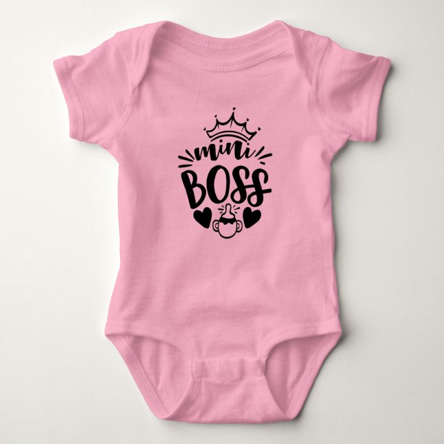 Mini Boss fun pregnancy announcement Baby Bodysuit (Front)