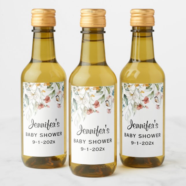 Mini Bottle Baby Shower Floral Drop Mini Wine Label (Bottles)
