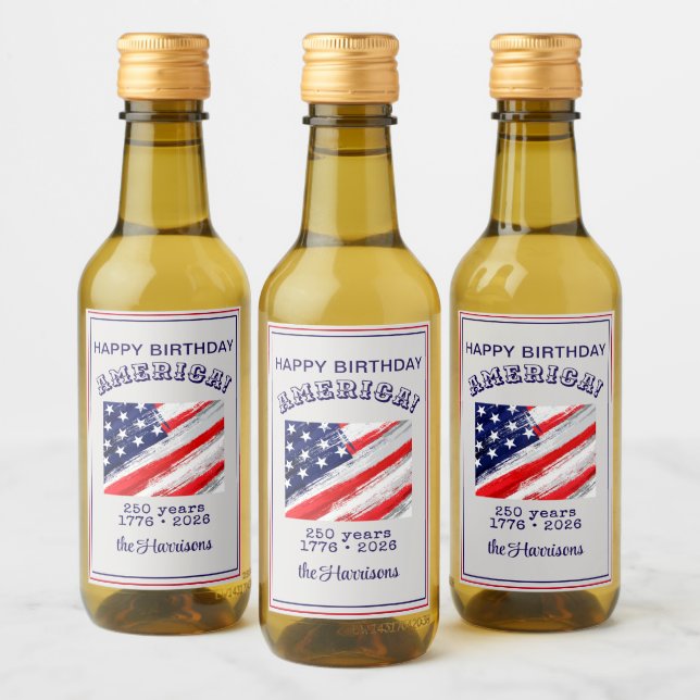 Mini Bottle Happy Birthday America Rustic Flag Wine Label (Bottles)