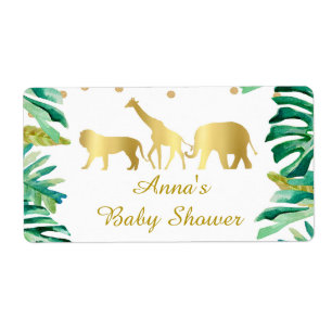 Mini bottle label jungle animals green gold baby