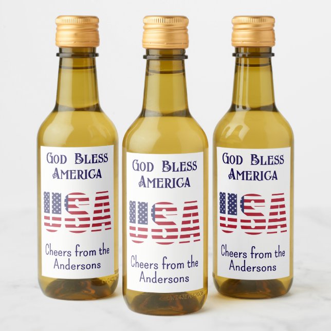Mini Bottles USA Flag 4th of July Red White Blue Wine Label (Bottles)