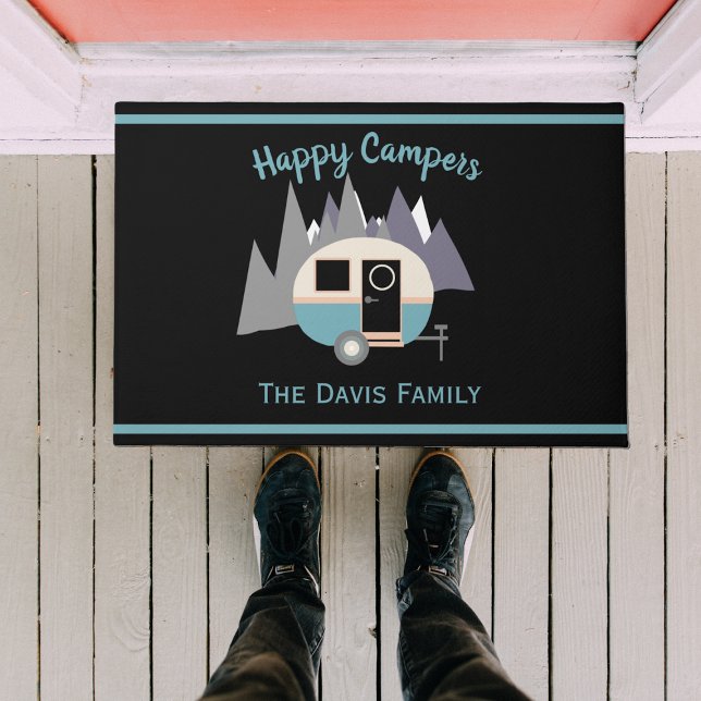 Mini Camper Trailer Blue on Black Doormat (Creator Uploaded)