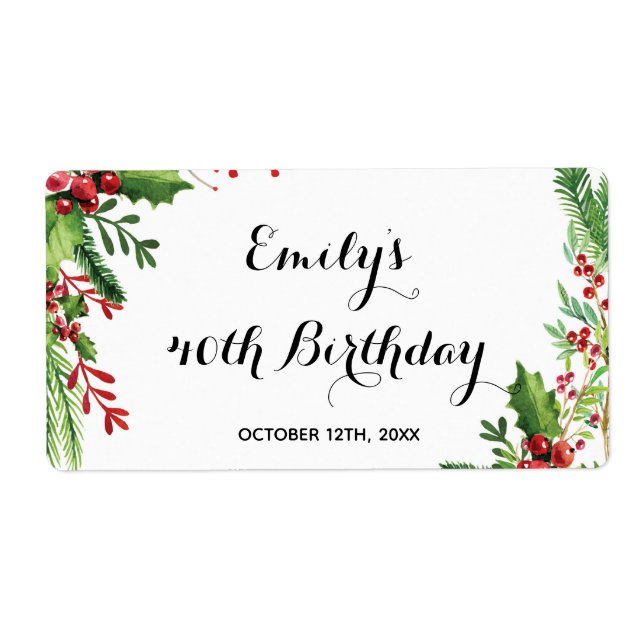Mini champagne bottle label botanical birthday (Front)