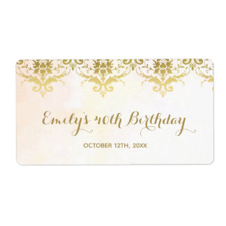Mini champagne bottle label gold damask birthday
