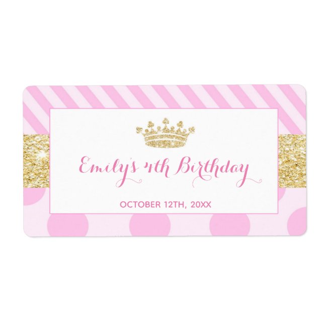 Mini champagne bottle label princess birthday (Front)