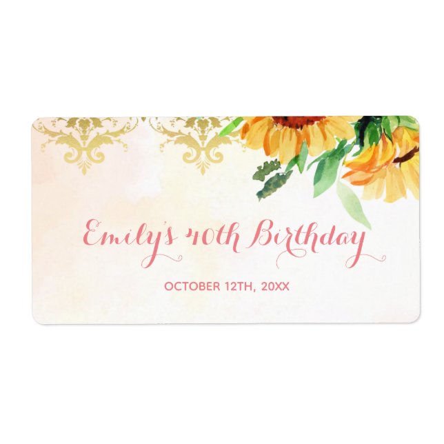 Mini champagne bottle label sunflowers birthday (Front)