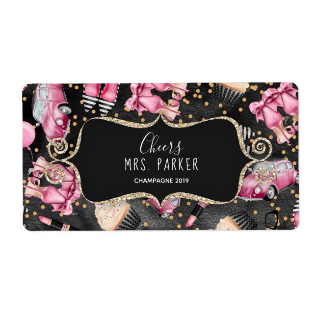 Mini Champagne Label Bridal Shower Favour Retro (Front)