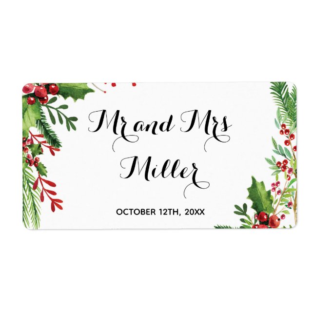 Mini champagne wine bottle label botanical wedding (Front)