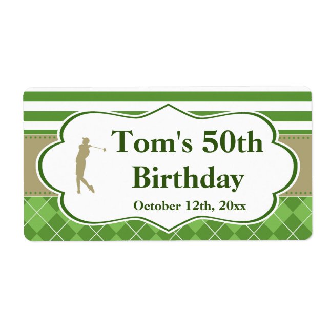 Mini champagne wine bottle label golf green gold (Front)