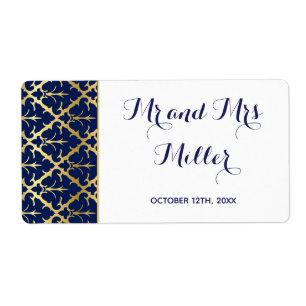 Mini champagne wine bottle label navy blue gold