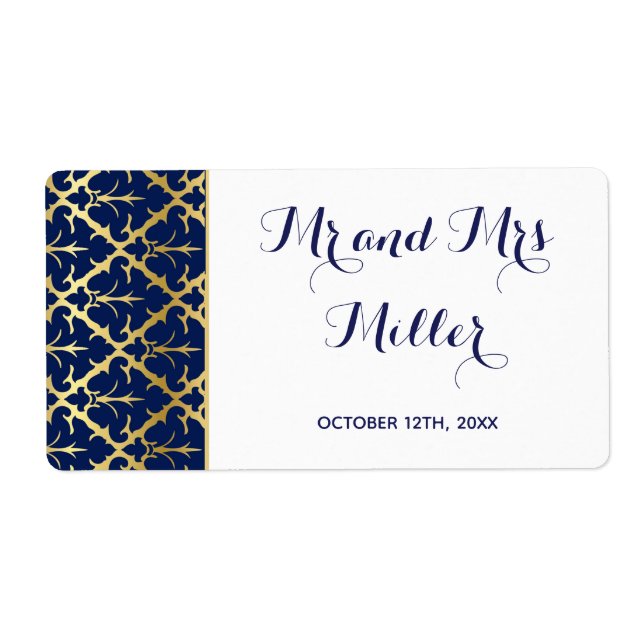 Mini champagne wine bottle label navy blue gold (Front)