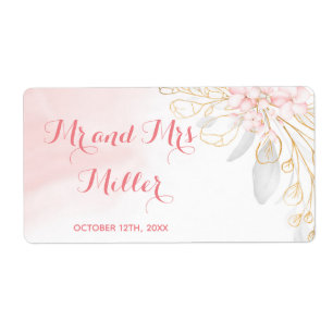 Mini champagne wine bottle label pink gold wedding
