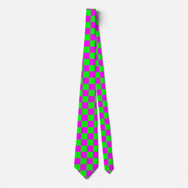 Mini Chequerboard Bright Pink And Lime Green Tie (Front)