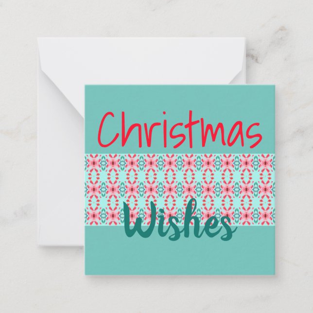 Mini Christmas Card In Teal Red and Pink (Front)