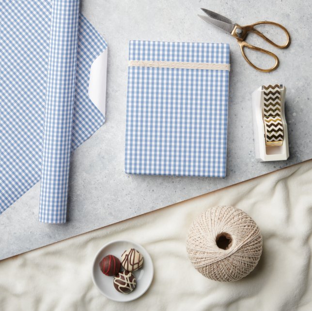 Mini Classic Pale Blue Pastel Gingham Check Patter Wrapping Paper (Crafts)