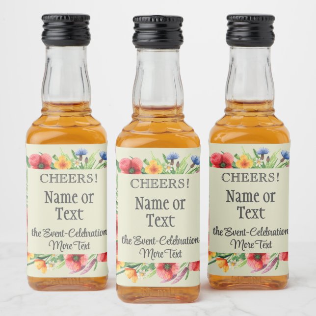 Mini Colourful Watercolor Wildflower Liquor Bottle Label (Bottles)