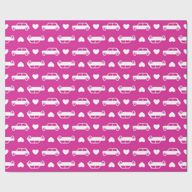 Mini Cooper Hearts - Bright Pink Wrapping Paper (Seam)