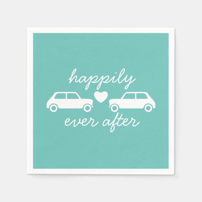 Mini Cooper Hearts - Teal - Happily Ever After Napkin (Front)