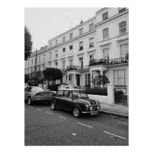 Mini Cooper vintage retro black and white poster