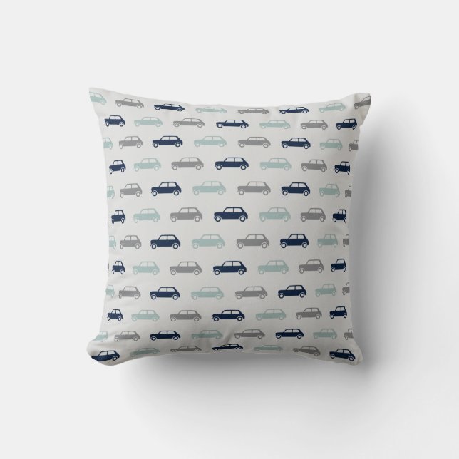 Mini Coopers on the Go - Blue & Grey - Cushion (Front)