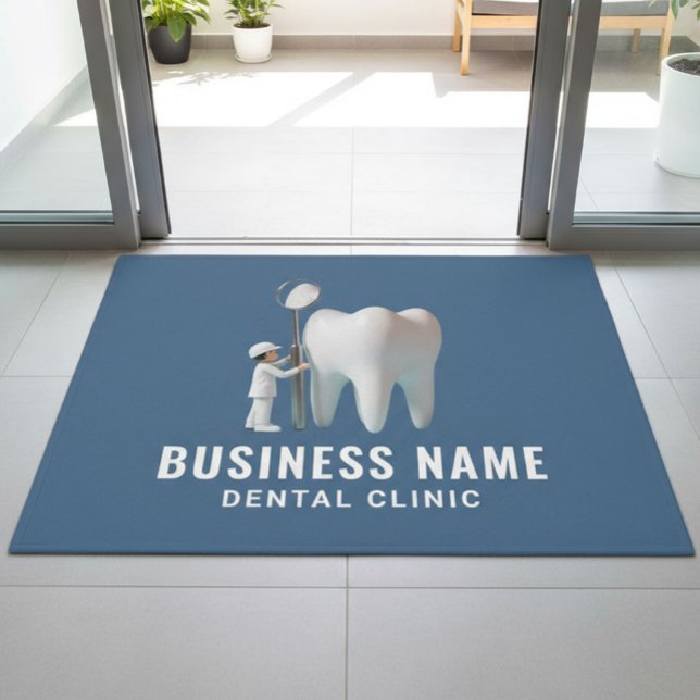 Mini Dentist & Bright Tooth Blue Dental Office Doormat (Creator Uploaded)