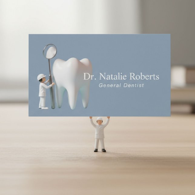 Mini Dentist & Bright Tooth Dusty Blue Dental Care Appointment Card (Creator Uploaded)