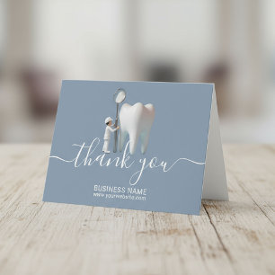 Mini Dentist & Tooth Dusty Blue Dental Office Thank You Card