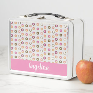 Mini Doughnuts Mix Pattern Colourful Name Metal Lunch Box