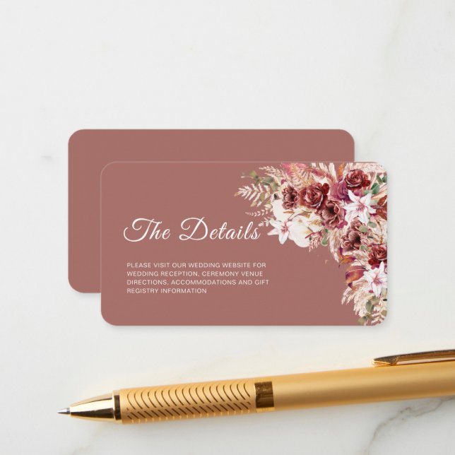 Mini Dusty Rosewood Floral QR Code Insert  (Front/Back In Situ)