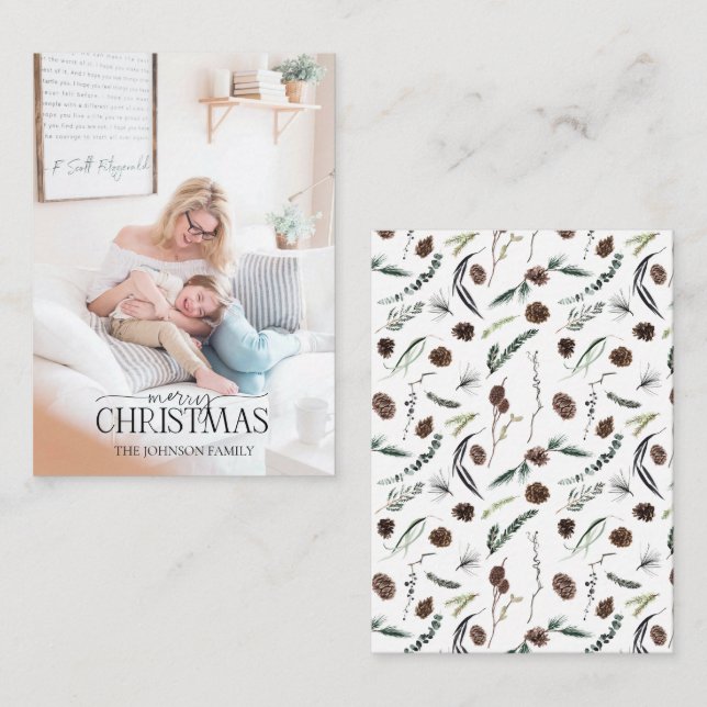 Mini Dusty Winter Watercolor Photo Merry Christmas Card (Front/Back)