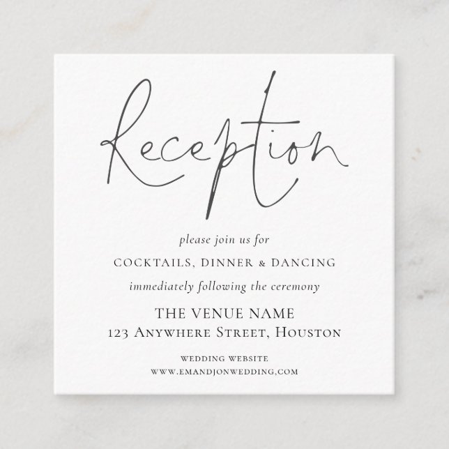 MINI Elegant Script Wedding Reception Details Enclosure Card (Front)