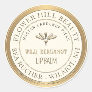 Mini Embossed Flower Lip Balm Metallic Gold Border Classic Round Sticker