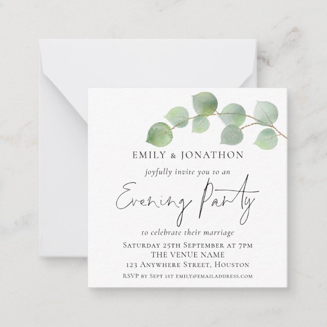 MINI Eucalyptus Wedding Evening Party Invite (Front)