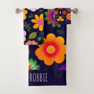 Mini Exotic Flowers Floral Pattern Bath Towel Set