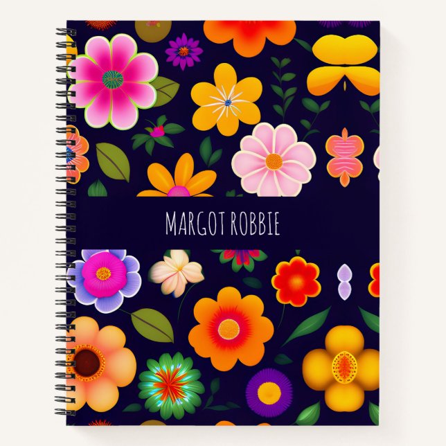 Mini Exotic Flowers Floral Pattern Notebook (Front)