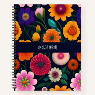 Mini Exotic Flowers Rainbow Pattern Notebook