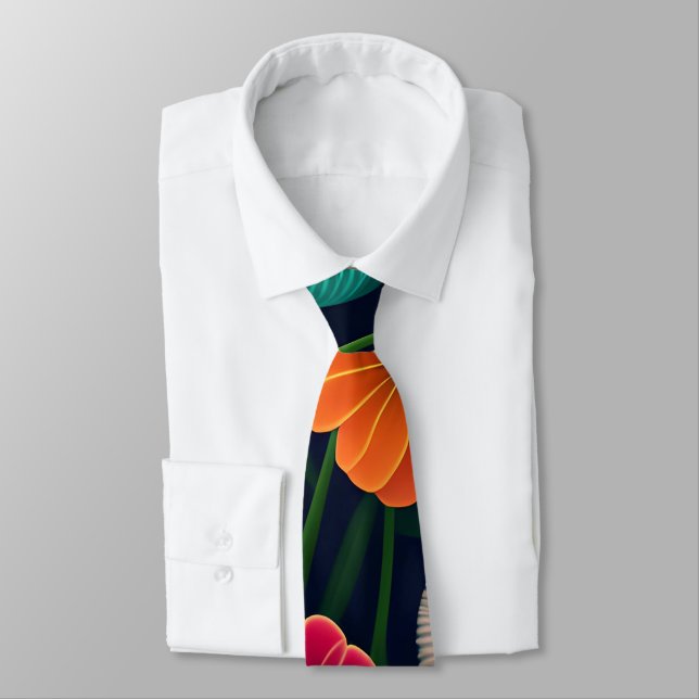 Mini Exotic Flowers Rainbow Pattern Tie (Tied)