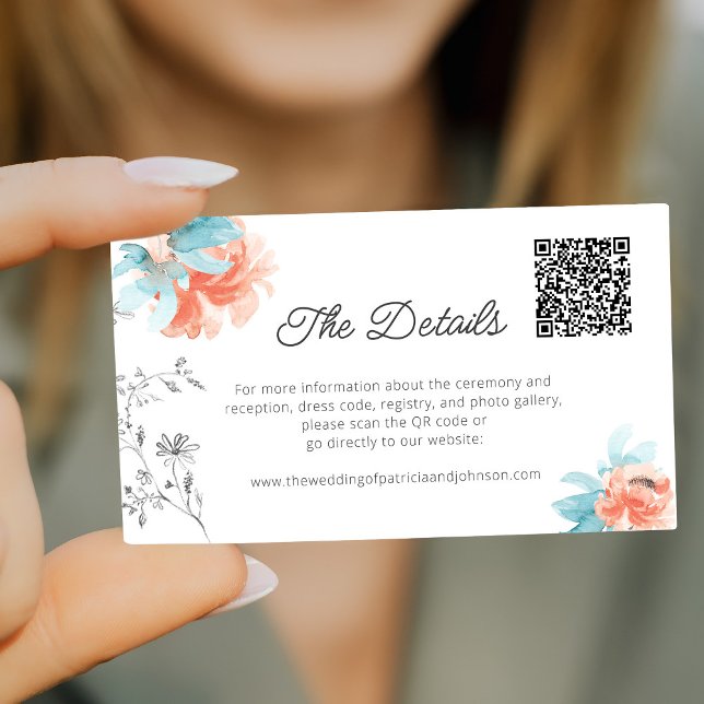 Mini floral QR code modern wedding details Enclosure Card (Creator Uploaded)